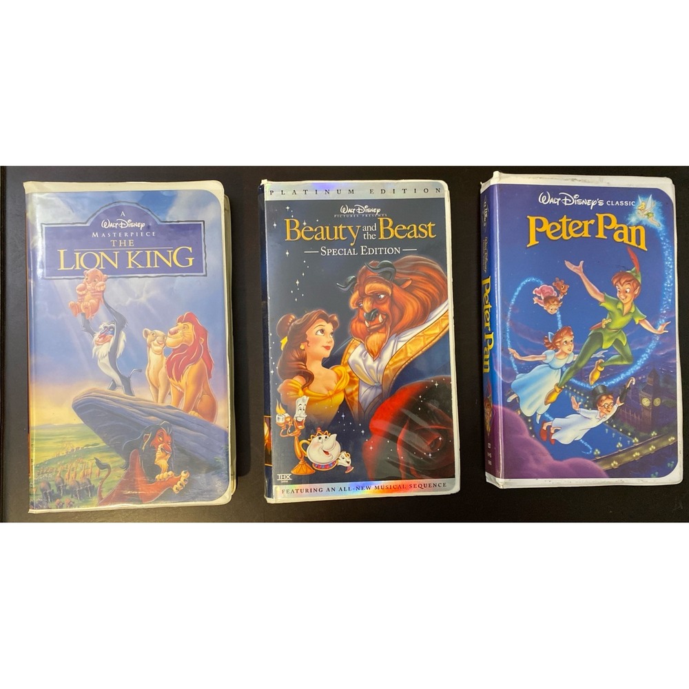 Disney VHS Lot of 3 The Lion King, Beauty and the Beast , Peter Pan Rare Classic